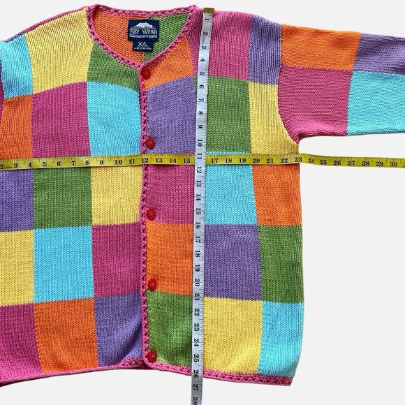 Rey Wear Colorblock Cardigan Sweater Womens XL Hand Knit Bolivia Cotton Buttons - Picture 9 of 11